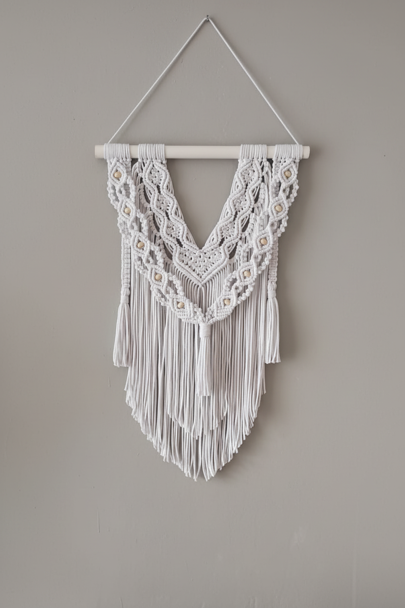 Arazzo Macramé "Brezza" - Bianco Frange Delicate 52x82cm