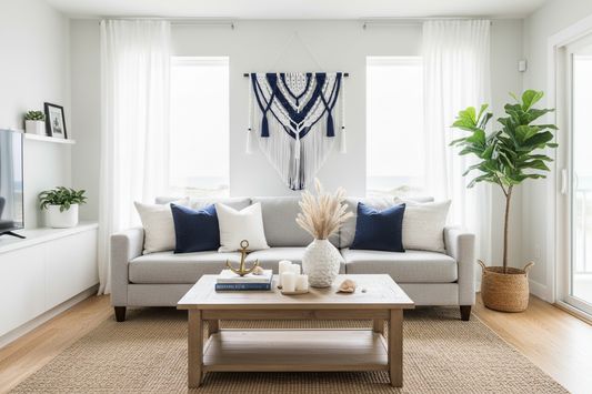 Arazzo Macramé "Oceano" - Navy e Bianco XXL 100x110cm