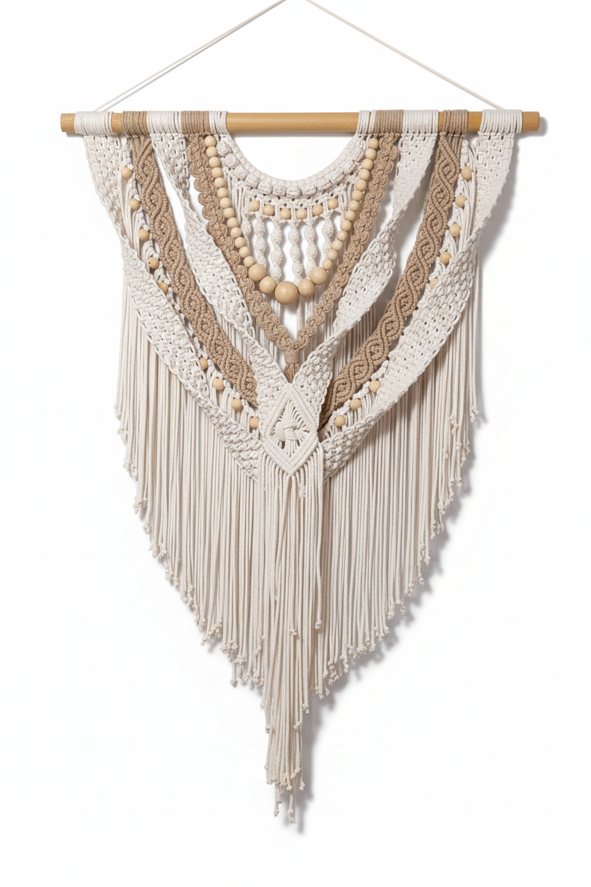 Arazzo Macramé "Zen" - Crema con Perline 80x115cm