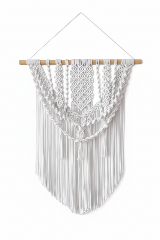 Arazzo Macramé "Luce" - Bianco con Frange 80x96cm