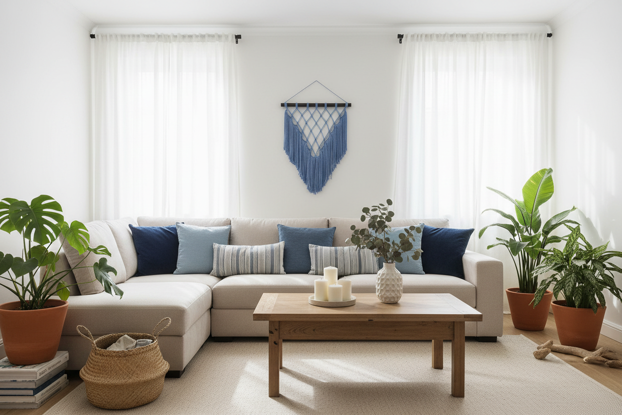 Arazzo Macramé "Mare Blu" - Stile Mediterraneo 56x73cm