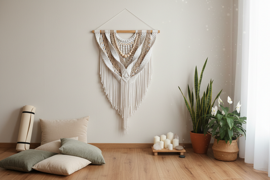 Arazzo Macramé "Zen" - Crema con Perline 80x115cm
