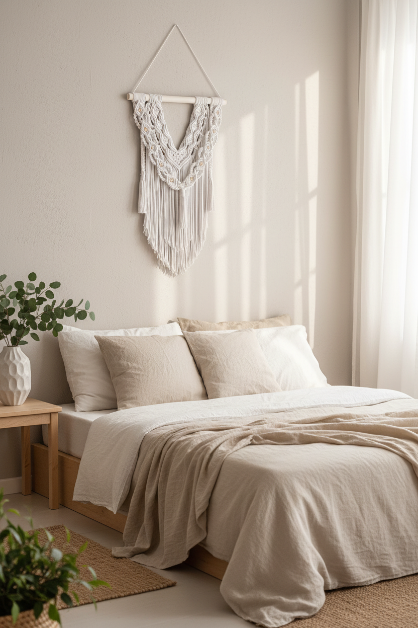 Arazzo Macramé "Brezza" - Bianco Frange Delicate 52x82cm