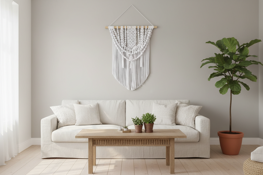 Arazzo Macramé "Luce" - Bianco con Frange 80x96cm