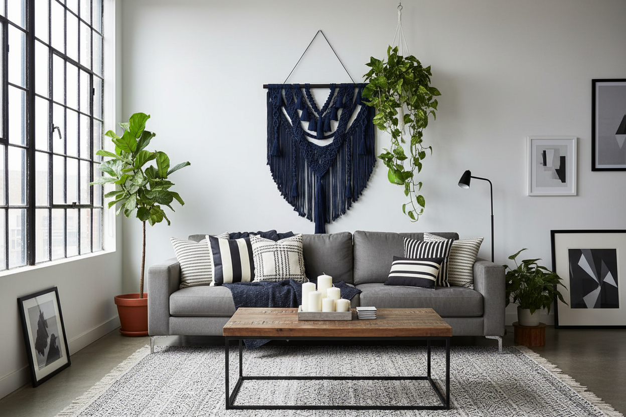 Arazzo Macramé Geometrico Fatto a Mano - Boho Chic 88x94cm